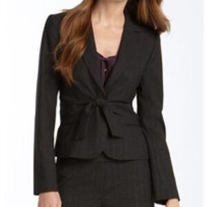 Theory Galina Linen Blend Tie Front Blazer Jacket Black Career Size 2